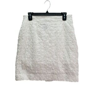 Rena Rowan Eyelet Skirt Womens 6 White Cotton Lined Mini Casual Cottagecore Boho
